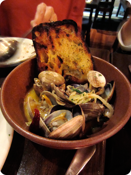 Pan Roasted Clams with Garlic Rubbed Toast